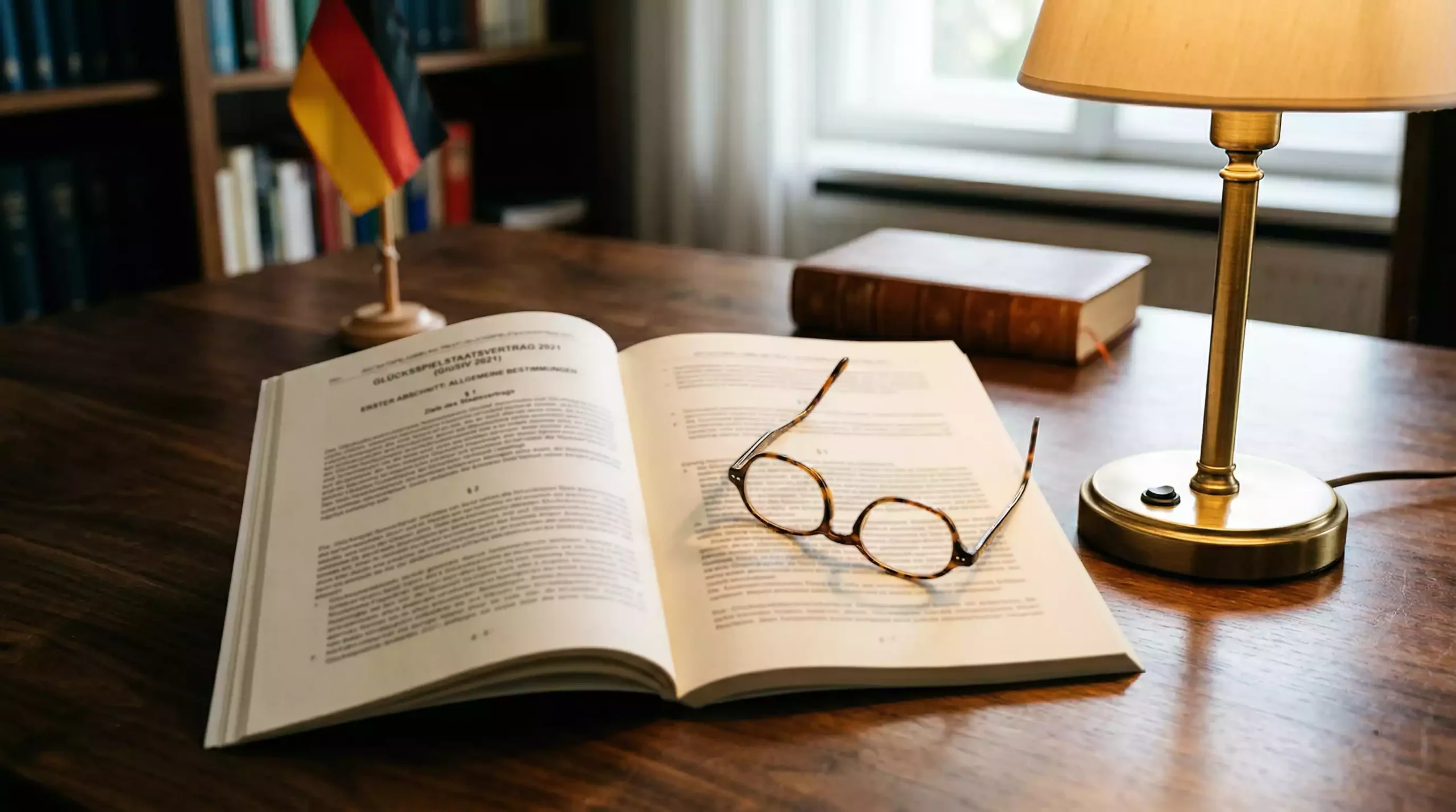 Glücksspielstaatsvertrag 2021 – aufgeschlagenes Gesetzesdokument auf einem Schreibtisch