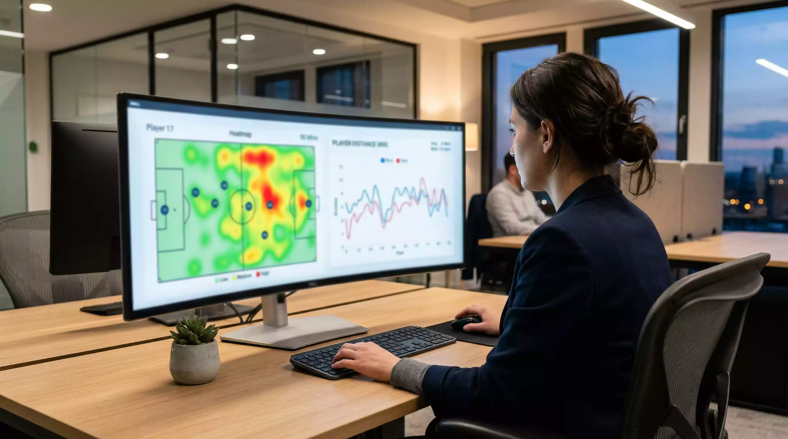 Datenanalyse im Fußball: Laptop mit Statistik-Dashboard und Expected-Goals-Auswertung