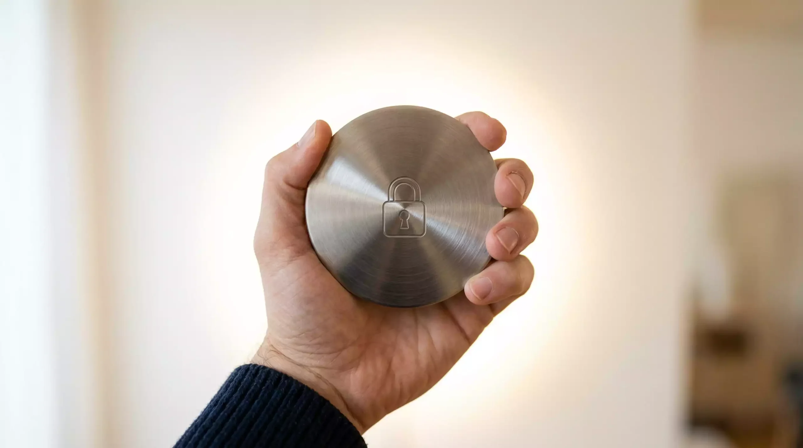 OASIS Sperrsystem – Hand hält ein symbolisches Schutzschild vor einem hellen Hintergrund