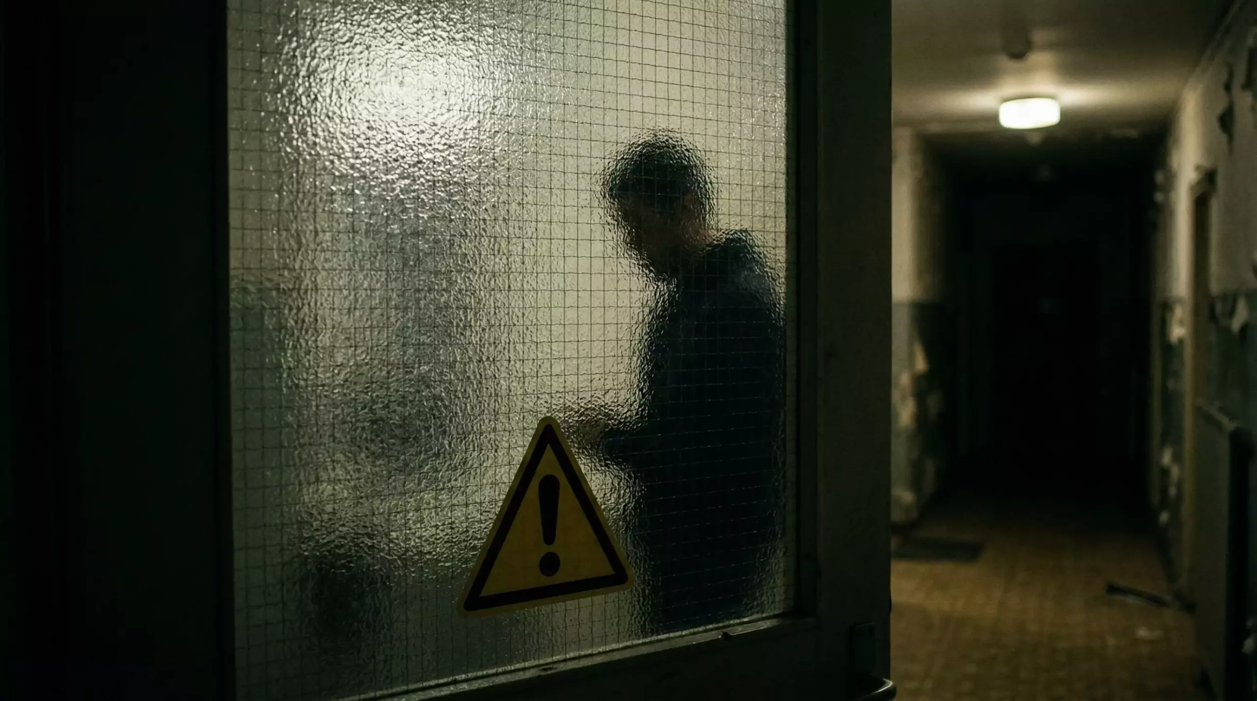 Schwarzmarkt Sportwetten Deutschland – dunkle Silhouette hinter einer Glasscheibe mit Warnsymbol