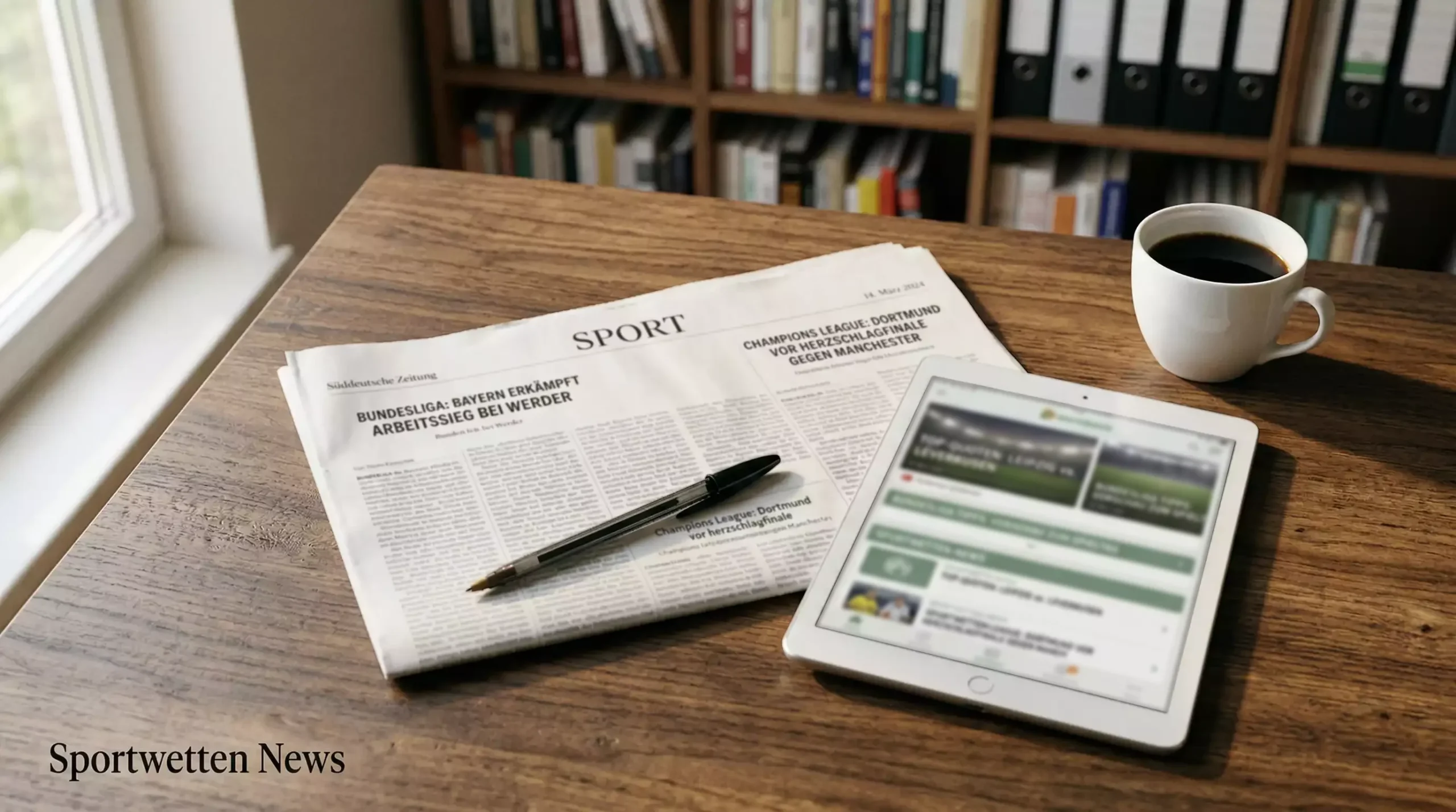 Sportwetten News Deutschland — Zeitungen und Tablet mit aktuellen Wettmarkt-Meldungen auf einem Schreibtisch